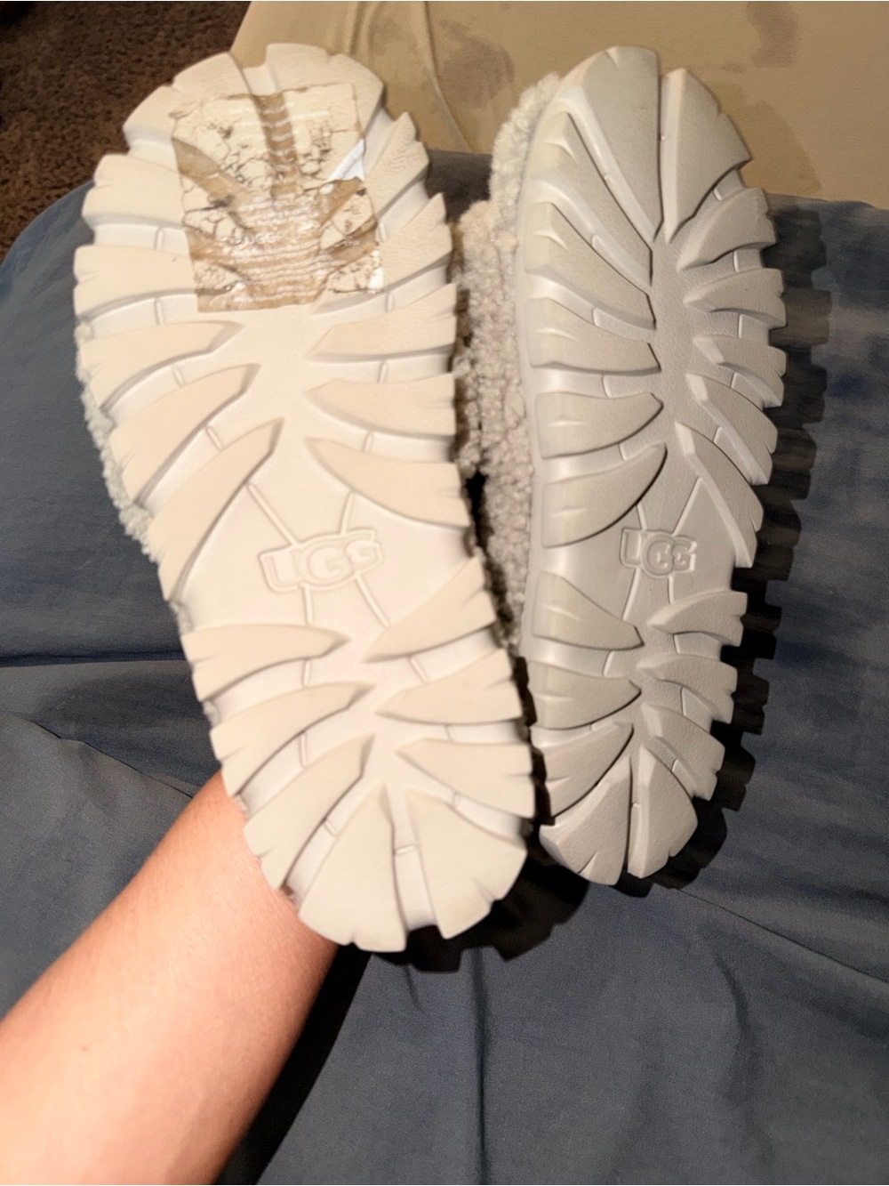 UGG Plush Shearling Slide Slippers in Light Gray